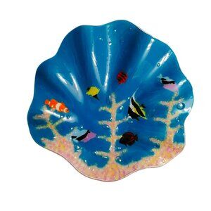 Pizzo Maui Studio Fused Art Glass Tropical Fish Bowl Platter Centerpiece Plate